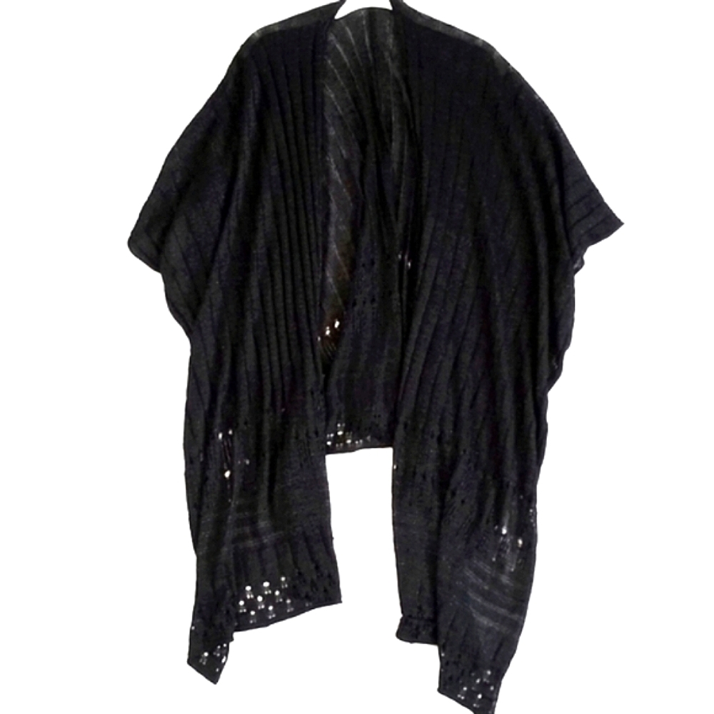 Beautiful Large Black Lightweight Shimmery Knit Shawl w Metallic Threading